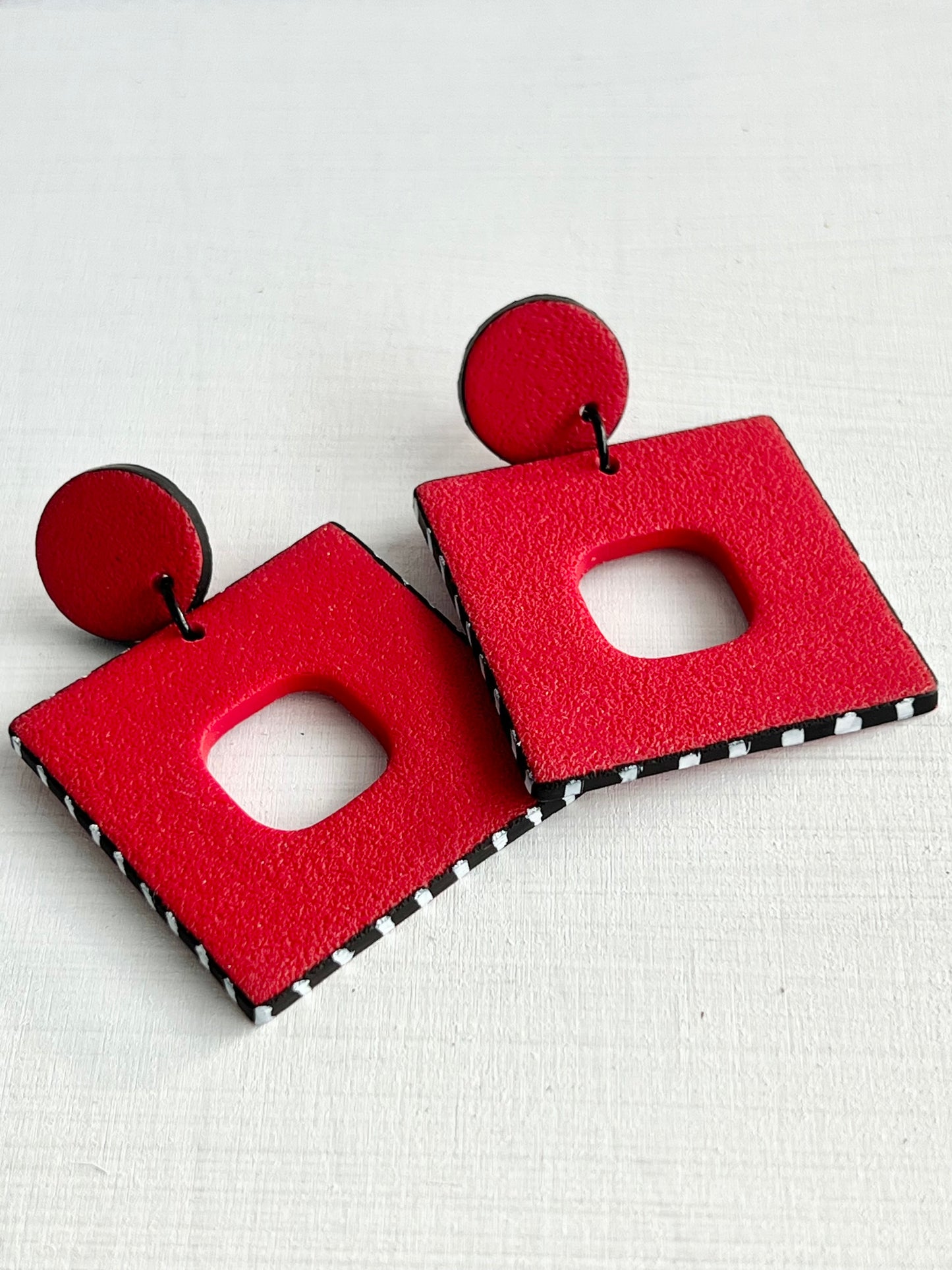 Bold Red Square Earrings