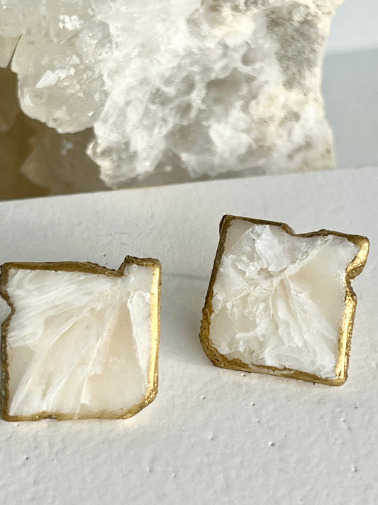 Organic Square Quartz Stud Earrings