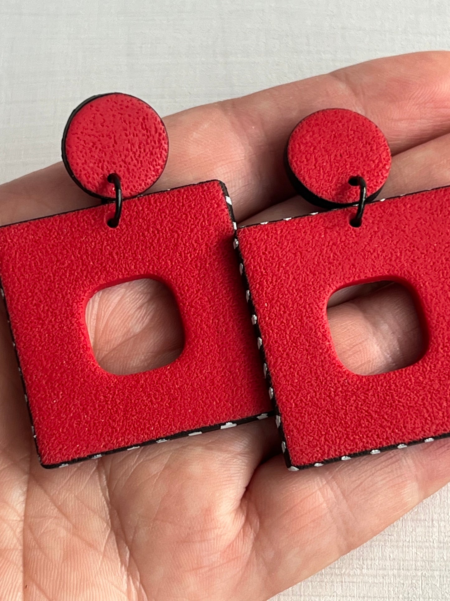 Bold Red Square Earrings