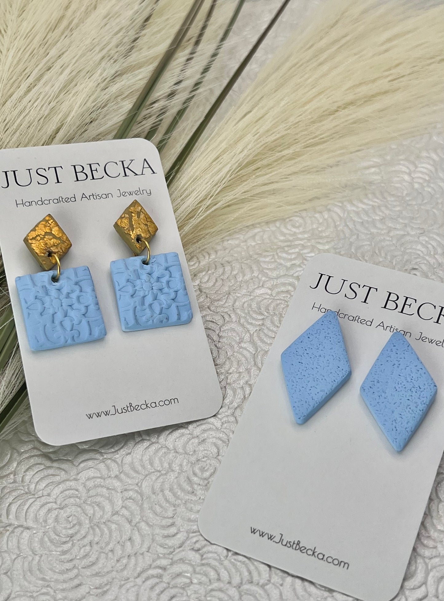 Powder Blue and Gold Square Earrings