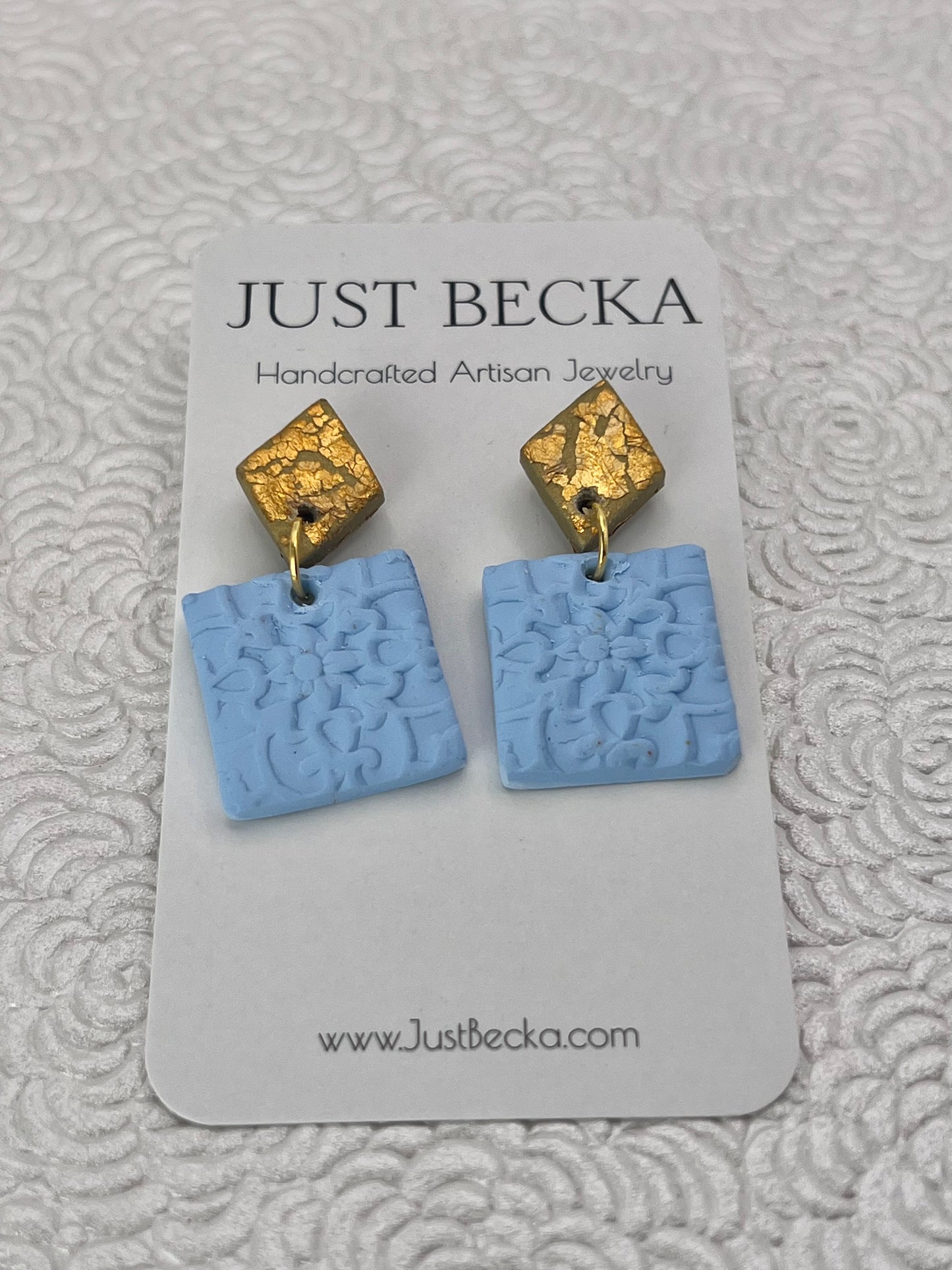 Powder Blue and Gold Square Earrings